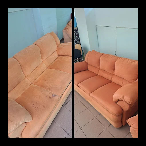 Narančasti kauč prije i nakon dubinskog čišćenja