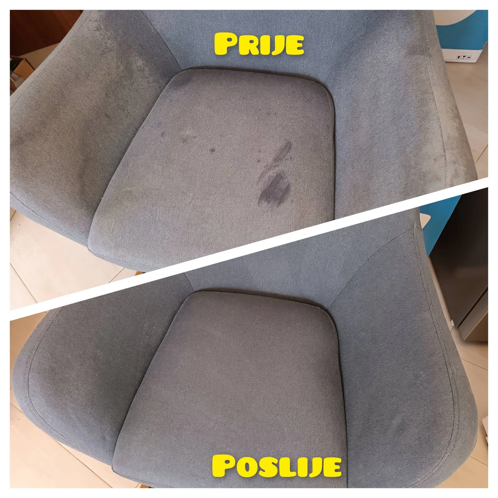 Fotelja prije i nakon dubinskog čišćenja u Istri